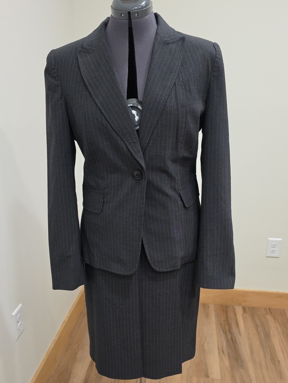 Rafaella Charcoal Pinstripe Women's Suit Blazer with Skirt